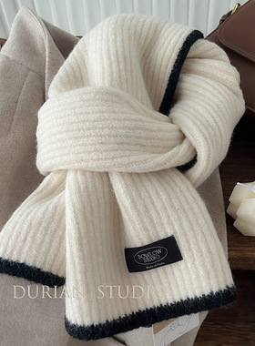 敲韩风的色系~韩国ins推荐复古奶茶色咖色米色边框撞色百搭小围巾