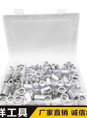跨境货源 175pcs平头铝制拉铆条纹螺帽滚花拉母铆钉盒装