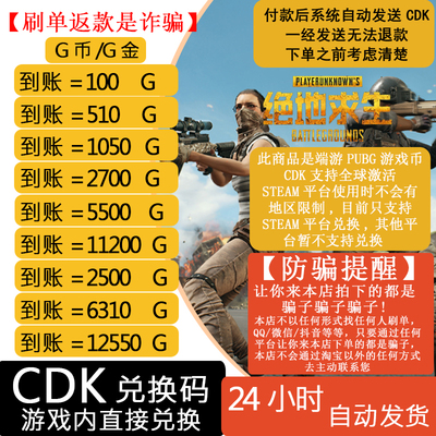 PUBGG币绝地求生物资箱代币G币官方充值CDKpubggb吃鸡steam平台