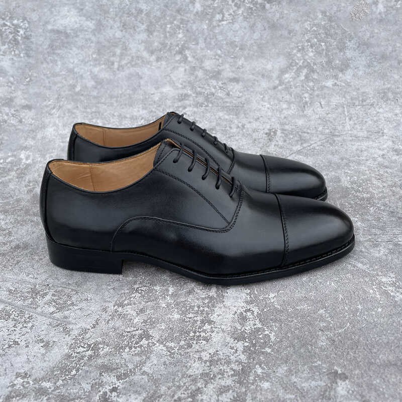 牛皮内里高级皮料高端圆头真皮男鞋正装透气皮鞋三接头牛津系带鞋