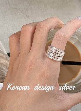 韩国线条交叉宽边戒指女食指纯银轻奢小众设计时尚个性简约高级感