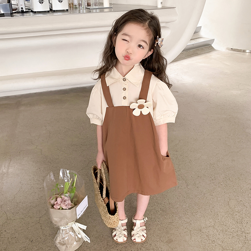 女童夏装连衣裙h2023新款小女孩假两件裙子儿童背带裙宝宝夏季童