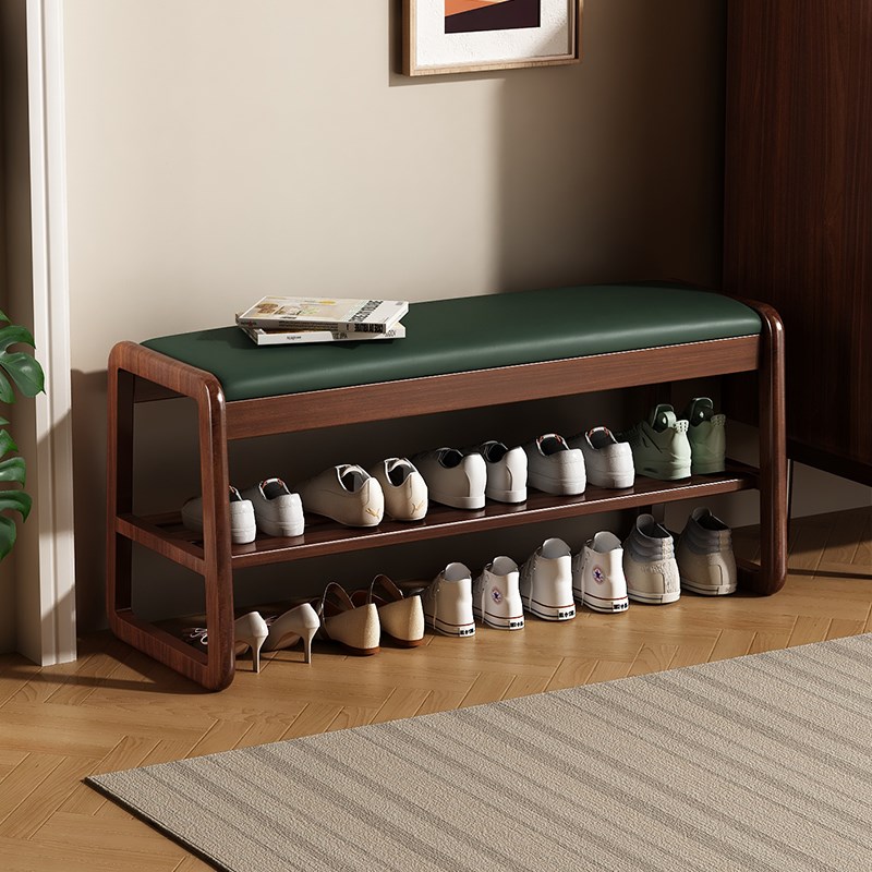 新中式实木换鞋凳家用入户穿鞋凳软包凳子鞋柜玄关鞋架进门口可坐