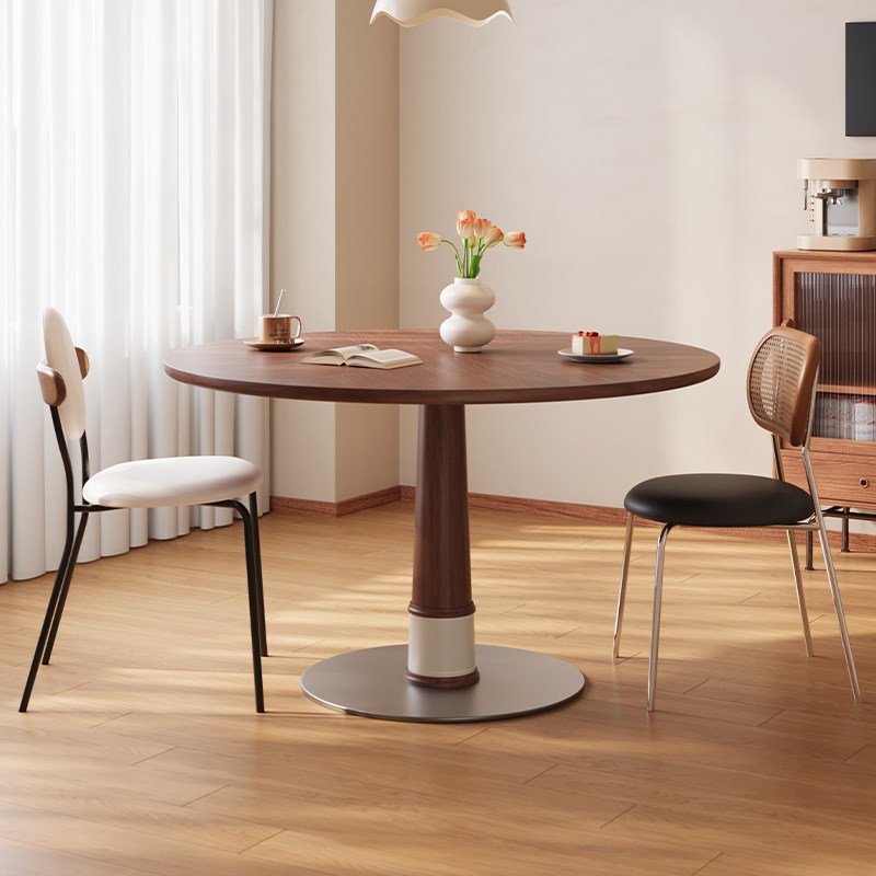 中古风圆形餐桌椅包豪斯复古实木小圆桌高级感现代简约小户型饭桌