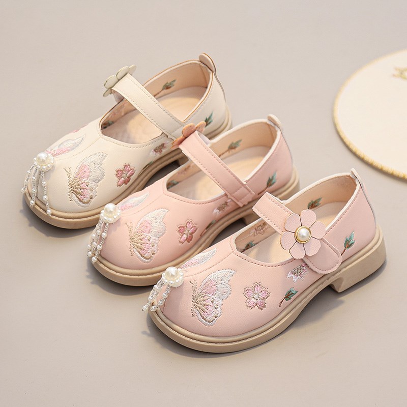 公主鞋女童2025新款儿童小皮鞋女宝单鞋软底公主国风汉服鞋绣花鞋