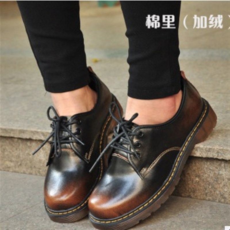 马丁单鞋学院风复古文艺擦色做旧英伦大头皮鞋大码情侣皮鞋男女鞋