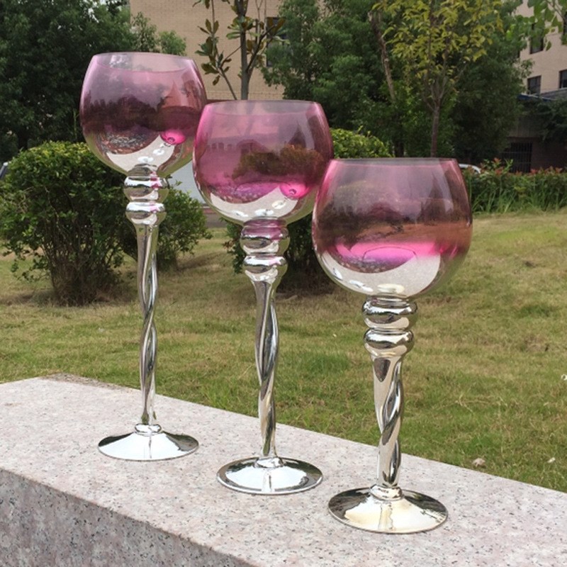 欧式彩色电镀吹制玻璃烛台风灯高脚玻璃蜡台婚庆庆典摆设道具