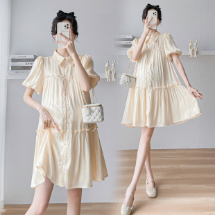 短袖 时尚 翻领衬衫 连衣裙宽松大码 孕妇裙夏 孕妇装 休闲裙子夏季 夏装