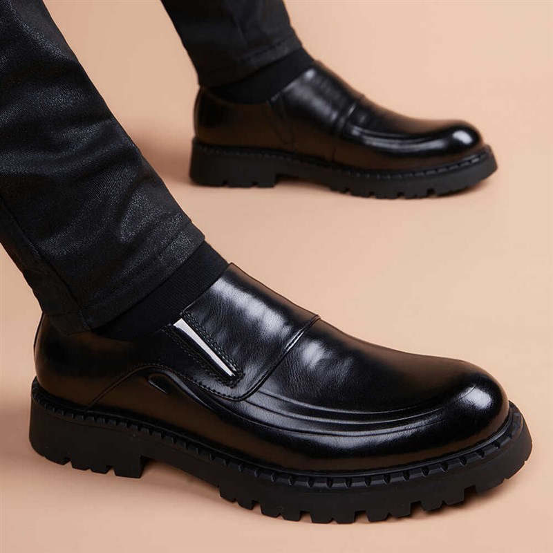 商务休闲皮鞋男春夏季透气伴郎新郎婚鞋厚底真皮德比鞋一脚蹬男鞋