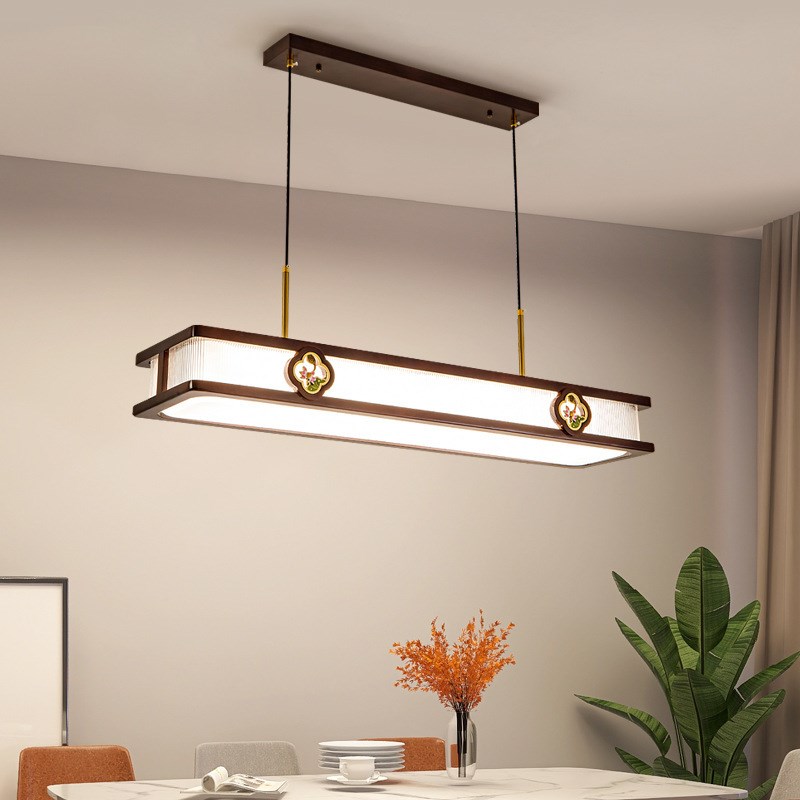 新中式餐厅吊灯新款金丝檀木中国风茶室书房阳台实木L吊顶灯具