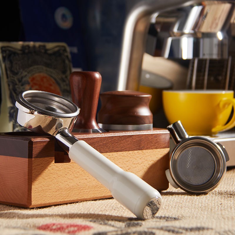 E61咖啡机手柄 冲煮头通用58mm不锈钢实木意式咖啡器具 无底手柄