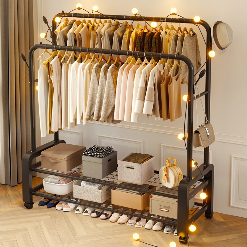 晾衣架落地家用学生宿舍折叠卧晒架E子挂室内阳台置物简易凉衣新