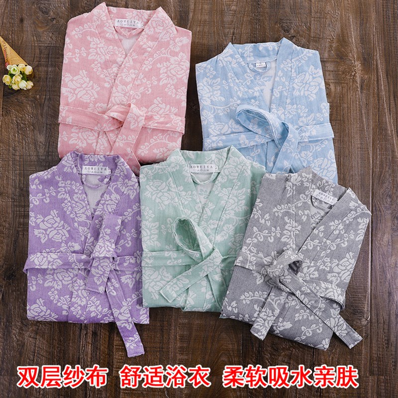 纯棉纱布浴袍女秋冬加厚长款日式和服浴衣男可穿浴巾吸水儿童睡袍