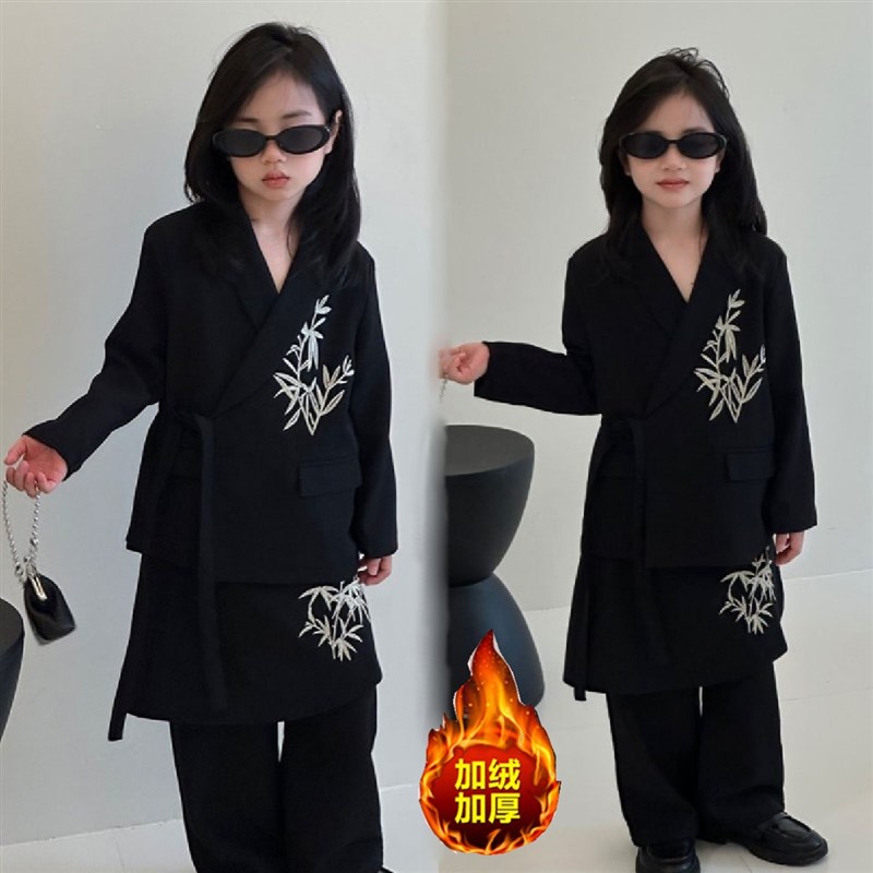 女童t台走秀时装潮服西装套装秋冬中式中国风演出服儿童洋气服装