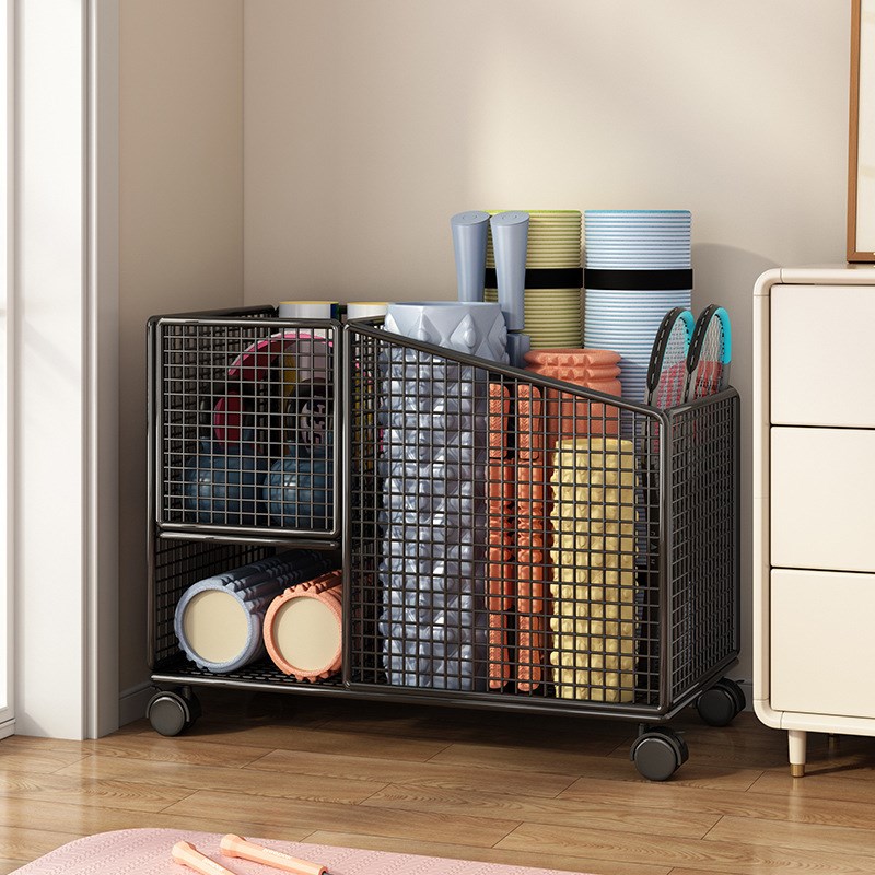 健身器材收纳瑜伽垫收纳架家用工具夹缝收纳筐运动篮球哑铃置物架