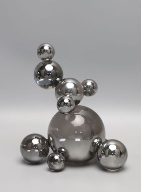 现代简约水晶烟灰色假山摆件样板房售楼部卧室餐厅书房桌面饰品