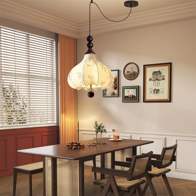 美式中古移位餐厅卧室吊灯布艺书房灯岛台鱼线灯饭厅大气木艺南洋