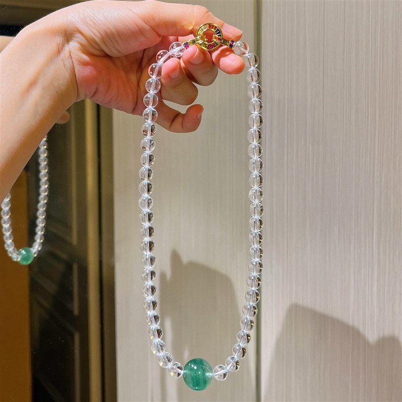 8mm天然白水晶17mm草莓晶串珠项链锁骨链复古多宝水晶送闺蜜礼物