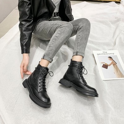 惠州自然卷马丁靴短靴女英伦风2021秋新款小众炸街V冬加绒平底中