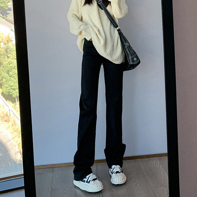 黑色直筒孕妇裤春秋款显瘦窄版阔腿烟管裤高个子加长法棍裤冬加绒