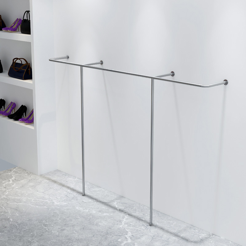 服装店墙上展示挂衣架不锈钢拉丝银上墙落地衣杆子女装店货架专用