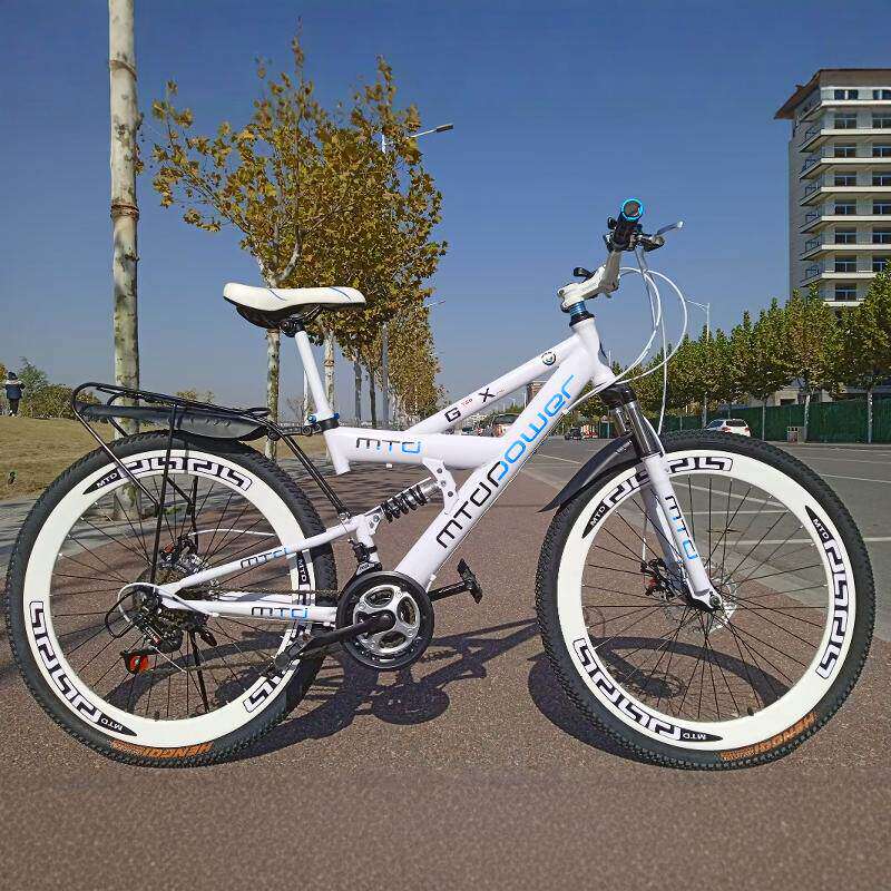 前后双减震山地自行车双碟刹带后座能带人变速山地车男女学生单车