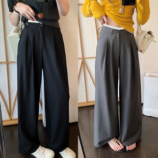 垂感小个子女宽松显瘦直筒裤 孕妇裤 裤 外穿阔腿高弹西装 子秋冬款