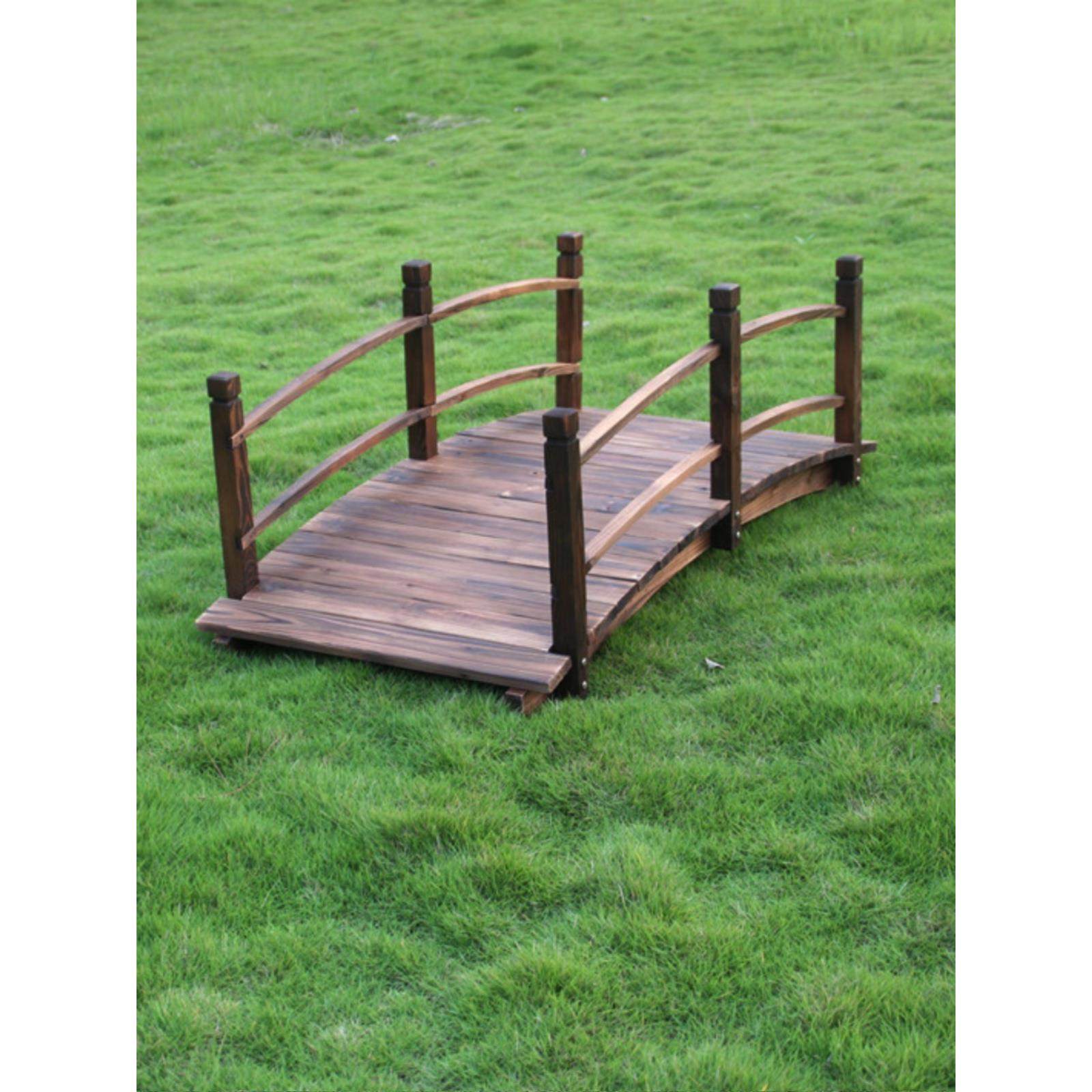 田园乡村花园户外小拱桥实木防腐庭院露台装饰碳化木桥凉亭景观桥