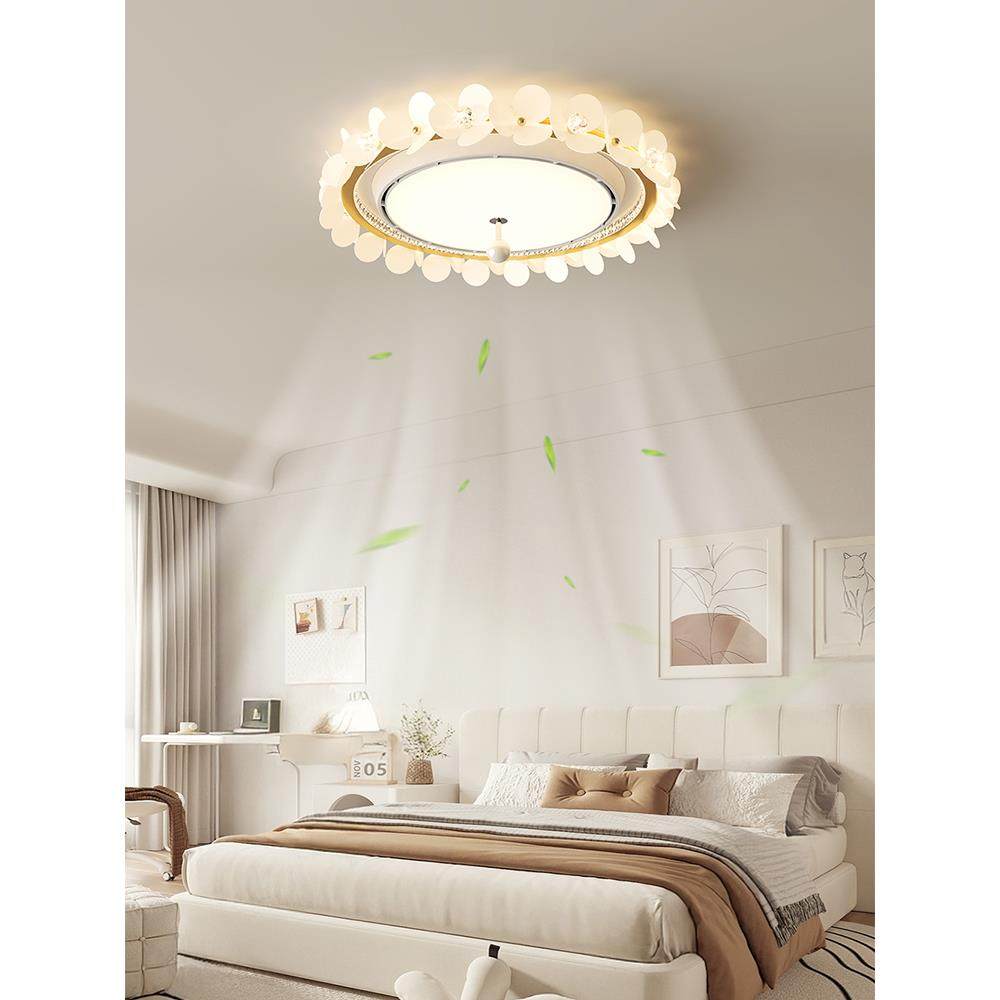 2025新款无叶扇灯温馨浪漫的卧室灯豪华水晶花心餐厅书房灯扇灯