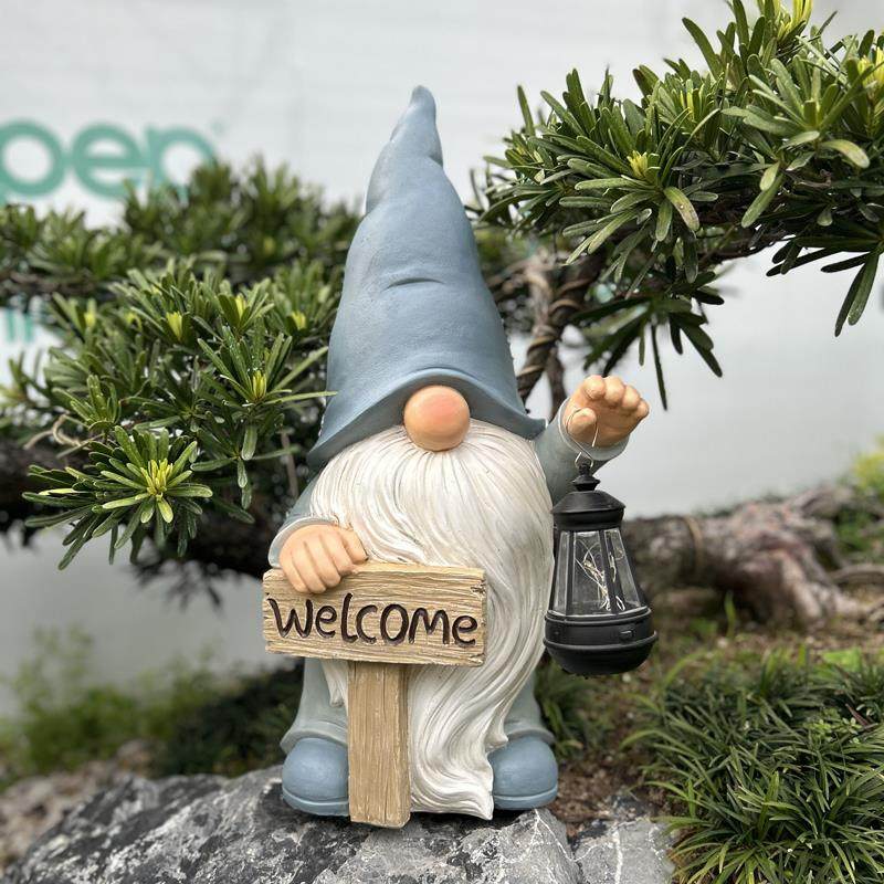 花园别墅户外树脂精灵欢迎牌装饰品庭院田园景观工艺园太阳能摆件