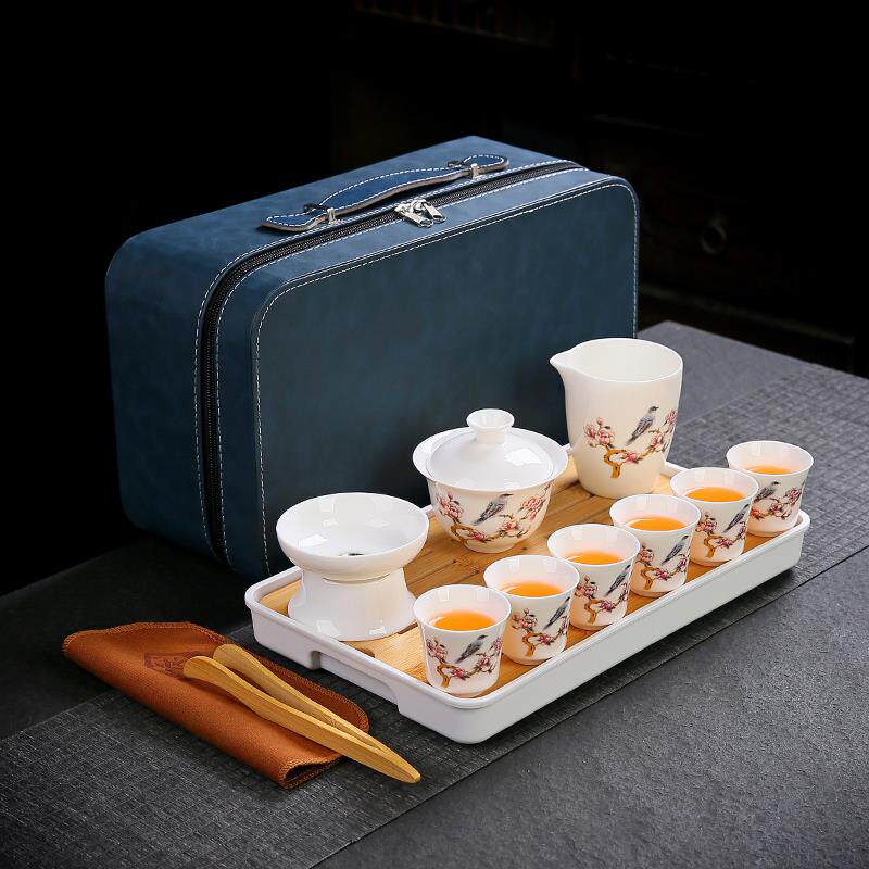 羊脂玉白瓷功夫茶具套组盖碗茶杯可携式旅行茶具商务礼品礼盒定制