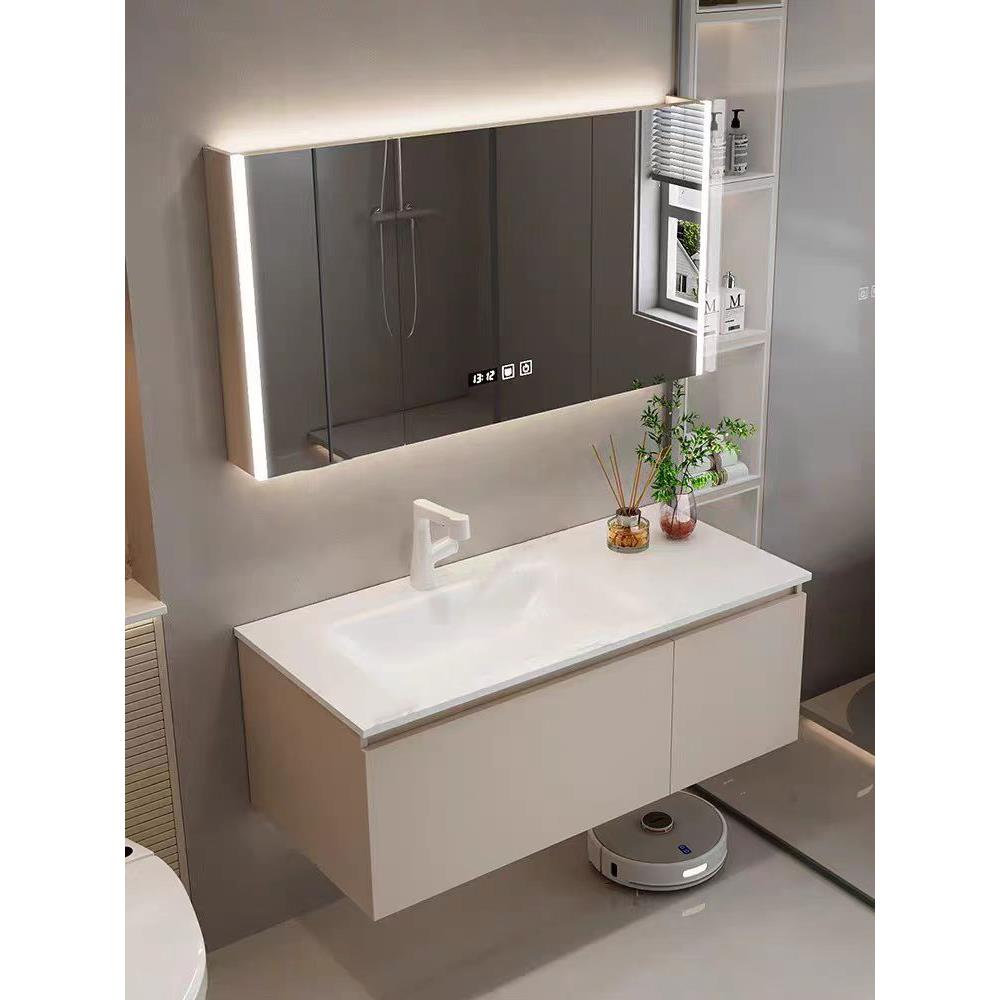 新款浴室柜组合岩板热弯一体盆扫地机基站浴室柜洗漱台洗脸盆套装
