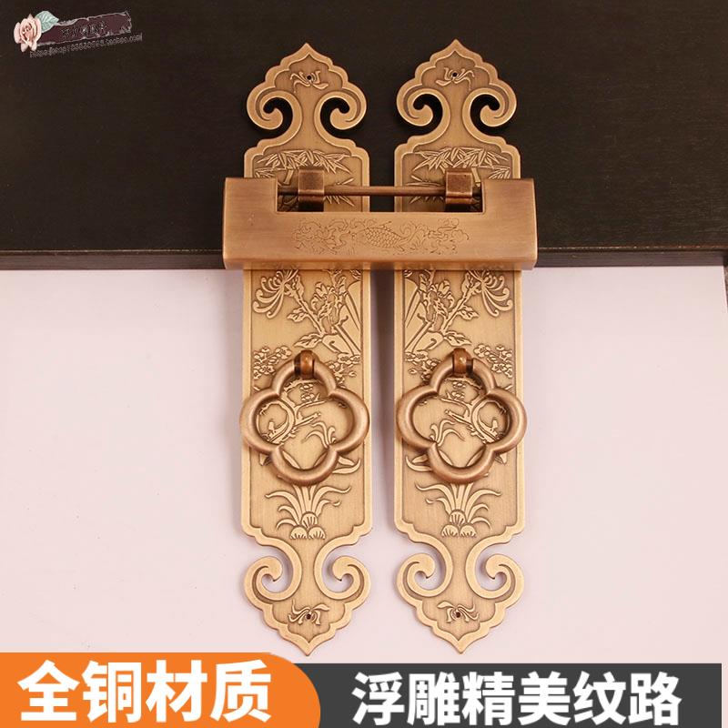 中式复古门把手仿古风格大门纯铜拉手四合院门锁古典实木门铜锁扣