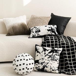 新中式客厅沙发抱枕套黑白水墨风靠枕国潮腰枕卧室靠垫民宿