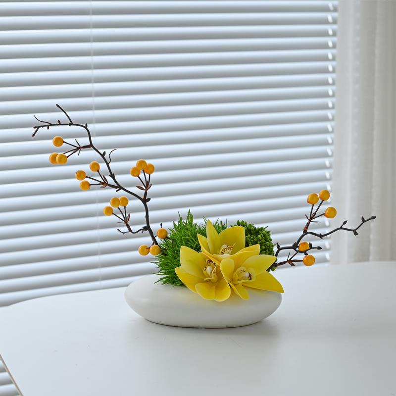 酒店餐桌中间摆件圆桌摆花转盘彷真花包厢景观新中式高端桌花2米3