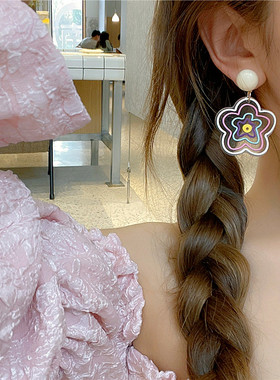 极速彩色可爱花朵耳钉2r025年春季新款小众设计感甜美耳饰耳夹无