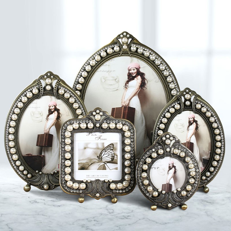 极速欧式a复古金属摆台相框 创意6寸7寸10寸家居装饰相框组合带洗