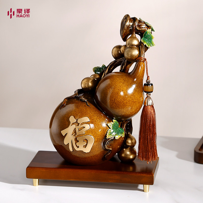 新品1福临门天然水晶实木底u座玉石琉璃C葫芦客厅办关玄公室招小
