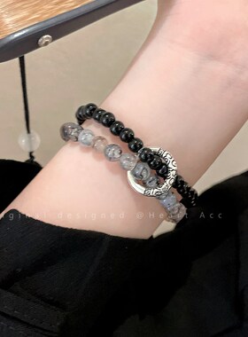 极速新中式禅意串珠手串女双z层叠戴水墨平安扣情侣手链手饰