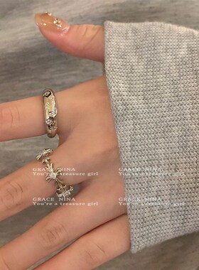 极速冷淡风~银色锆石十字架戒指女小众设计ins轻T奢食指戒个性情