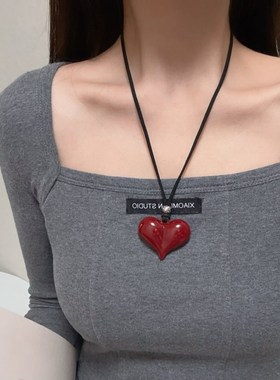 极速安可拉红蝴蝶结项链女挂脖可爱秋冬卫衣链小众V百搭长款毛衣