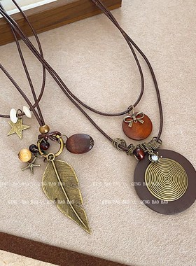 极速新中式民族风复古古毛项链波B西米亚民族风双层叠戴长款毛衣