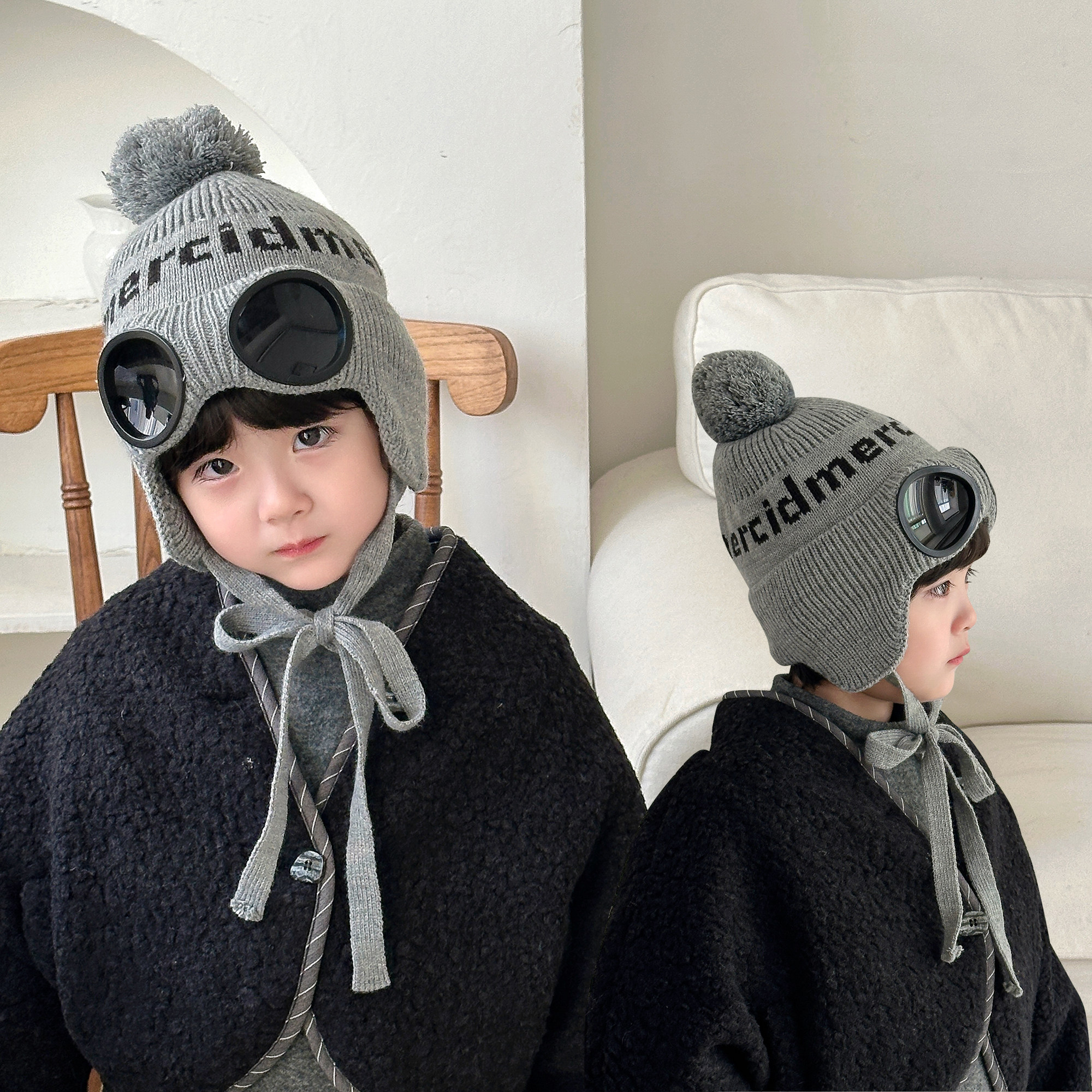 男童帽子儿童护耳帽冬街头痞帅针织毛线帽加绒保暖防寒宝宝帽子潮