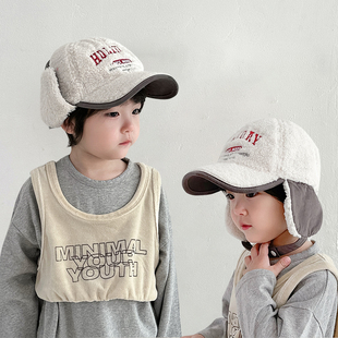 冬季儿童帽子男童护耳帽羊羔毛中大童韩系儿童棒球帽女童鸭舌帽潮