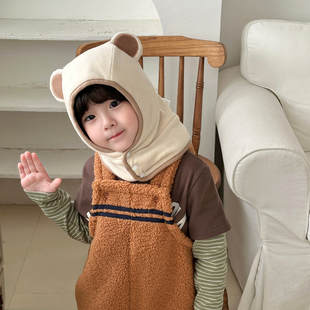 宝宝帽子围脖一体冬季男宝护耳帽A类加厚保暖儿童毛绒帽女孩帽子