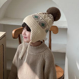 儿童帽子男孩冬季 护耳帽A类薄绒内衬加厚保暖男童针织帽 2025新款