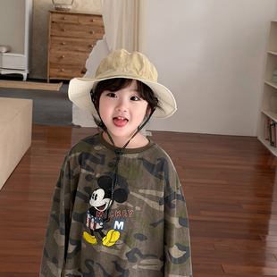 日系简约夏季 儿童防晒帽男童帽子渔夫帽大帽檐户外登山女童遮阳帽