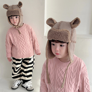 冬季儿童帽子男童护耳帽麂皮绒防风抗寒户外保暖加绒女宝宝雷锋帽