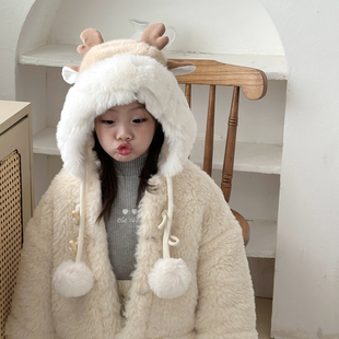 女童帽子冬季 加厚保暖儿童护耳帽男童东北防寒可爱女孩雷锋帽套头