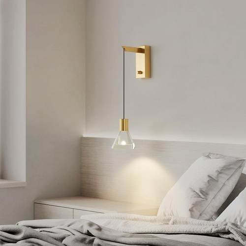 极简床头壁灯卧室轻奢全铜背景墙北欧公寓酒店无极调光创意吊线灯